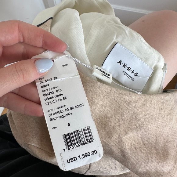 Akris Punto Sleeveless Sheath Mini Dress SZ 4 Beige White Cap Sleeves Scoop Back - Picture 3 of 10